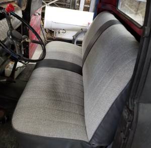 1949 Ford F1 truck with Seatz Mfg "D" Style upholstery Installed - image supplied by customer
